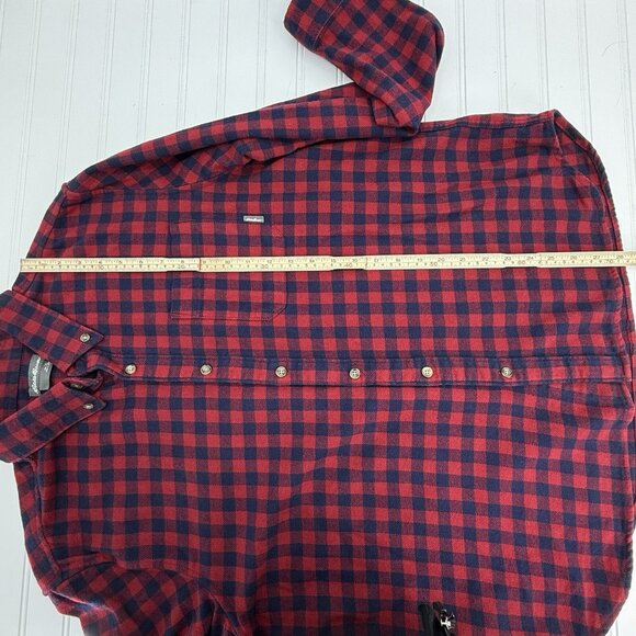 Eddie Bauer XL Buffalo Plaid Flannel Shirt Red Blue 100% Cotton Button Down - Picture 5 of 8